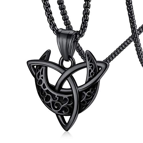 FaithHeart Keltischer Knot Schmuck Schwarz Halbmond Anhänger Trinity Knoten Halskette Damen Mädchen Celtic Knot Kette für Valentinstag Weihnachten von FaithHeart