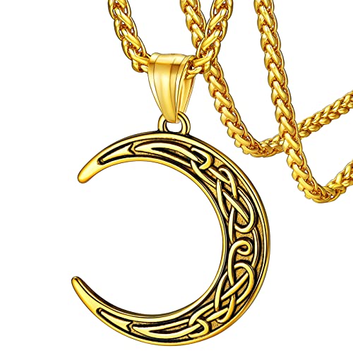 FaithHeart Edelstahl Halbmond Halskette für Herren Damen, Edelstahl Kette mit Keltischer Knot Symbol, Mond Anhänger mit Geschenkbox für Geburtstag Vatertag Muttertag von FaithHeart