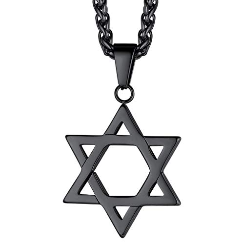 FaithHeart kette mit Davidstern Anhänger edelstahl schwarzkette mit Jüdischer Hexagramm Anhänger Männer Modeschmuck für Jungen Herren von FaithHeart