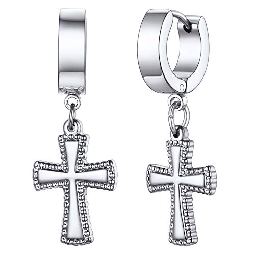 FaithHeart Klassisch Creolen Kreuz Ohrstecker Damen Kruzifix Ohrhänger Kreolen Kreuz Ohrring für Männer Frauen Jungen Model von FaithHeart