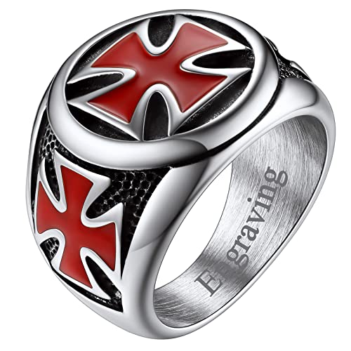 FaithHeart Personalisierter Bandring Punk Style Tempelritter Kreuz Fingerring in Ringgröße 69 Retro Siegelring Partnerring Freundschaftsring für Herren Männer von FaithHeart