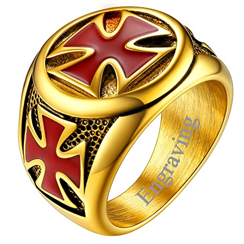 FaithHeart Personalisierter Bandring in Größe 69 Punk Stil Tempelritter Kreuz Fingerring Herren Jungen Siegelring Partnerring Freundschaftsring für Herren Männer von FaithHeart
