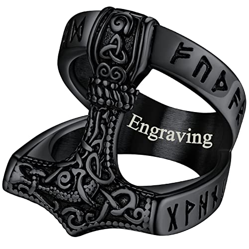 FaithHeart Personalisierter Viking Thors Hammer Ring - Punk Mjölnir Mit Rune Retro Ring - Geschenkbox für Valentinstag Weihnachten von FaithHeart