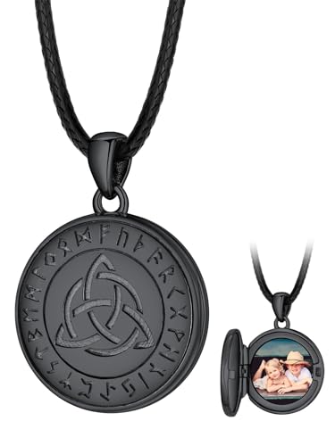 FaithHeart 925 Foto Medaillon für Herren Damen, Schwarz Medaillon mit Trinity Knot Symbol, Bildanhänger mit 45/50/55/60/65/70/75cm lang Halskette für Geburtsstag Weihnachten von FaithHeart