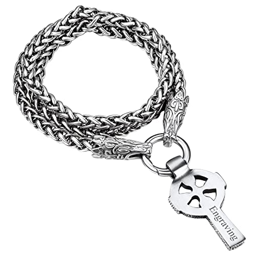 FaithHeart Personalisierter Keltischer Knot Kreuz Anhänger Halskette Punk Irischer Amulett mit Wolfkopf Kette für Weihnachten Valentinstag von FaithHeart