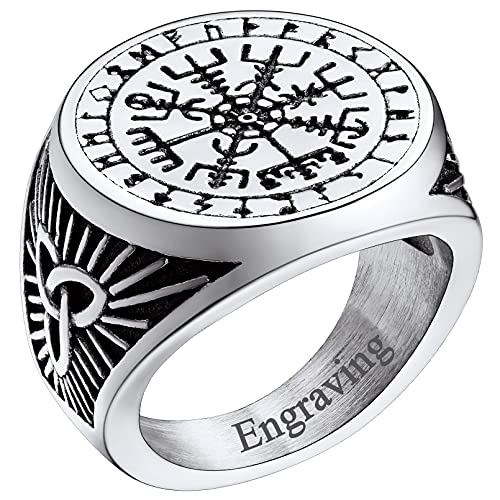 FaithHeart Personalisierter Nordischer Kompass Fingerring Viking Style Vegvisir Ring Wikinger Rune Fingerring Partnerring Freundschaftsring für Herren Männer von FaithHeart