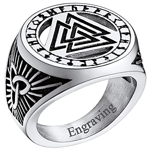 FaithHeart Personalisierter Nordischer Valknut Fingerring im Runenkreis Wikinger Siegelring in Ringgröße 56.9mm Viking Siegelring für Herren Damen Männer von FaithHeart