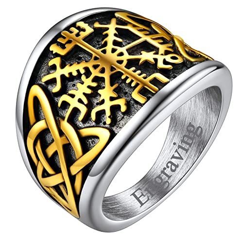 FaithHeart Personalisierter Statement Vikings Kompass Ring mit Keltischer Knot Wikinger Kompass Amulett Siegelring mit Vegvisir Partnerring für Paar Pärchen von FaithHeart
