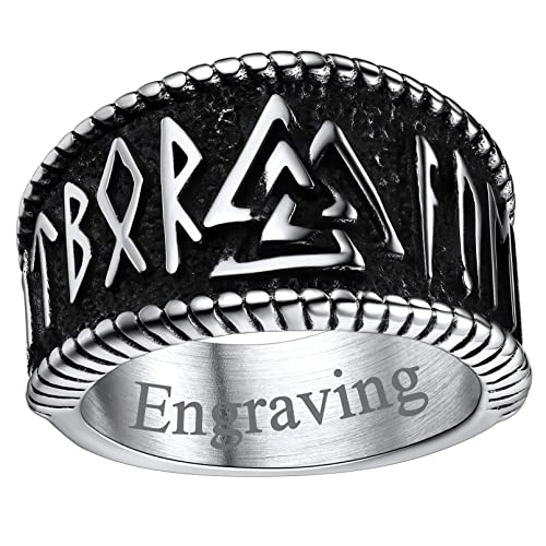 FaithHeart Personalisierter Viking Stil Rune Fingerring 14.3mm Bandring in Größe 72 Valknut Ring Partnerring Freundschaftsring für Geburtstag Vatertag von FaithHeart
