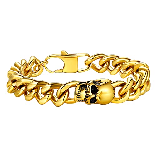 FaithHeart Punk Gotik Armband für Herren Jungen Gold Totenkpf Armkette Hip pop Curban Armschmuck Freundschaftsarmband Partnerarmband von FaithHeart