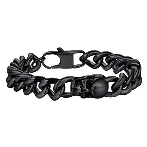 FaithHeart Punk Gotik Armband für Herren Jungen Schwarz Totenkpf Armkette Hip pop Curban Armschmuck Freundschaftsarmband Partnerarmband von FaithHeart