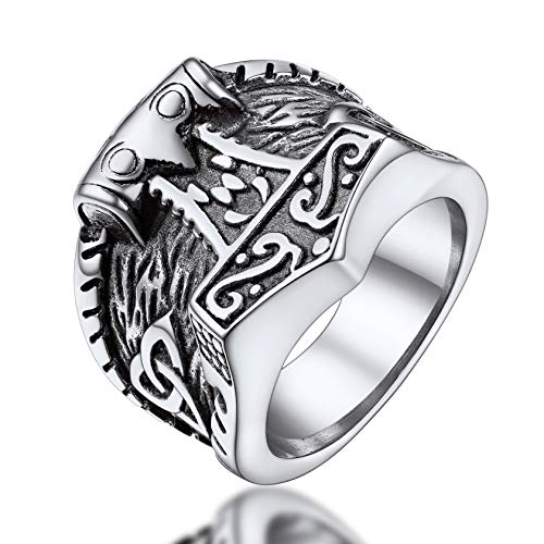 FaithHeart Punk Herren Siegelring Retro Viking Thors Hammer Fingerring Edelstahl Mjölnir Ring Jungen Partnerring Freundschaftsring für Valentinstag Weihnachten von FaithHeart
