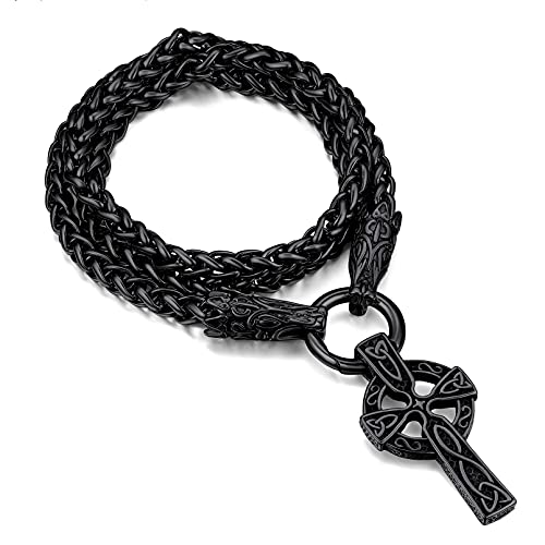 FaithHeart Punk Irischer Amulett Keltischer Knot Kreuz Anhänger mit Wofkopf Kette für Geburtstag Weihnachten Party von FaithHeart