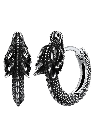 FaithHeart Punk Piercing Creolen Ohrstecker für Herren Damen, Drache Ohrstecker für Jungen, Hoop Ohrschmuck mit Geschenkbox für Weihnachten Geburtstag Vatertag von FaithHeart