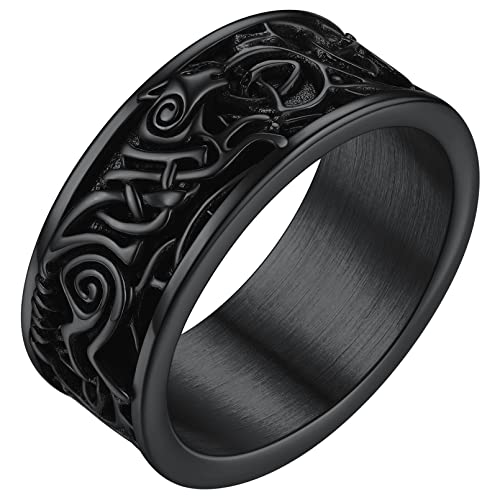 FaithHeart Punk Stil Viking Wolf Fingerring mit Keltischer Knot Symbol 8mm breit Wolf Ring Retro Schwarz Fingerring Freundschaftsring für Herren Männer von FaithHeart