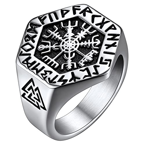 FaithHeart Punk Wikinger Vegvisir Ring mit Rune Symbol Nordischer Fingerring in Größe 72.8 Punk Viking Stil Ring mit Geschenkebox für Freunden Ehemann von FaithHeart