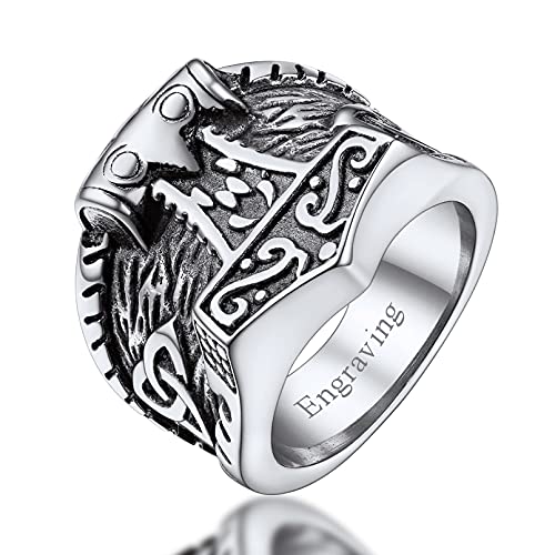 FaithHeart Punk personalisierter Siegelring Retro Viking Thors Hammer Fingerring Edelstahl Mjölnir Ring Jungen Partnerring Freundschaftsring für Valentinstag Weihnachten von FaithHeart