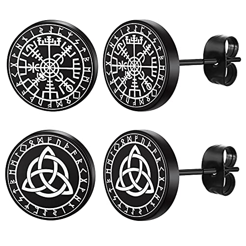 FaithHeart Retro 2 Pair Ohrstecker Valknut Ohrstecker Viking Wotansknoten Ohrstecker Keltischer Knot Ohrstecker mit Rune für Damen Herren Männer von FaithHeart