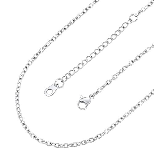 FaithHeart Edelstahl Erbskette für Damen Herren 2MM breit Rolokette Gliederkette Halskette Ohne Anhänger Silber Kette 60CM Schmuck für Geburtstag Valentinstag Muttertag von FaithHeart