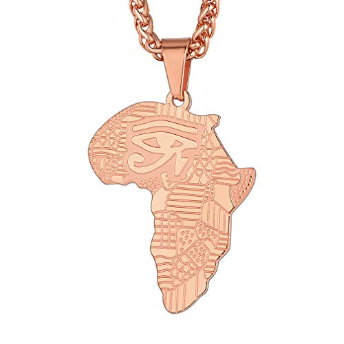 FaithHeart Rosegold Afrika Karte mit Horus Auge Kette mit 55+5cm Verlängerung Ropekette männerlicher Schmuck von FaithHeart