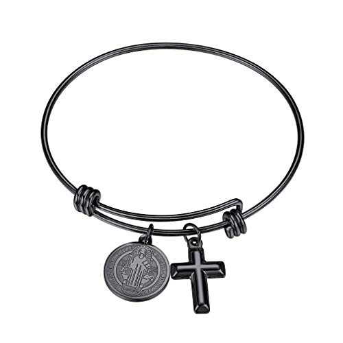 FaithHeart Rosenkranz Armband Kreuzanhänger Dame Münze Anhänger Partner Geschenke Religiöser Schmuck Armreifen Damen Silber von FaithHeart