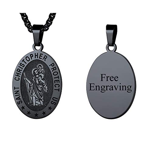 FaithHeart Saint Christophorus Amulett für Herren Damen, Kette mit Schwarzer Ovaler Anhänger, Personalisierter Amulett Accessoires für das Auto von FaithHeart