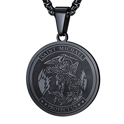 FaithHeart Saint Michael Medaille Anhänger, Schwarz Schutzpatron Amulett Erzengel Anhänger Halskette für Muttertag/Weihnachten/Vatertag von FaithHeart