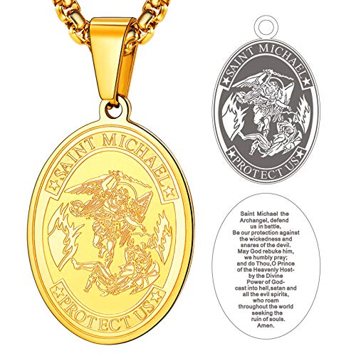 FaithHeart Saint Micheal Anhänger, Geschenk für Sohn, Silber Mama Schutzpatron Anhänger Halskette, Schmuck for Vater mit 55cm Kette von FaithHeart