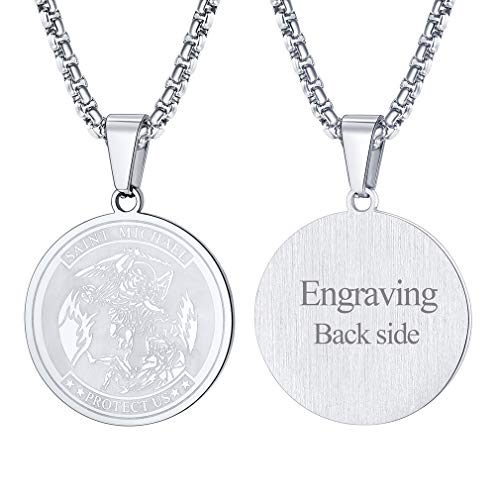 FaithHeart Herren Medaille Anhhänger personalisierter Saint Michael Anhänger Halskette mit Wunsch Gravur für Geburtstag Weihnachten von FaithHeart