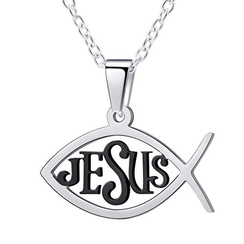 FaithHeart Christliche Fische Anhänger Halskette für Herren Jungen Religöser Jesus Anhänger Kette Christusfisch Ichthys Schmuck von FaithHeart