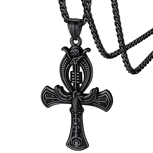 FaithHeart Schwarz Ägyptischer Kreuz Kette mit Falke Anhänger Vintage Ägypten Kreuz Anhänger für Weihnachten Geburtstag von FaithHeart