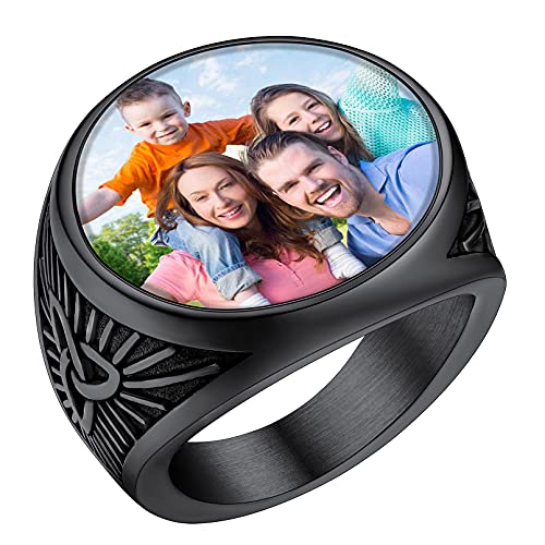 FaithHeart Schwarz Benutzerdefiniert Fingerring mit Keltischer Knot Symbol Personalilsierter Siegelring mit Foto Text Gravur Herren Damen Bandring für Ihre Freunde und Familie von FaithHeart