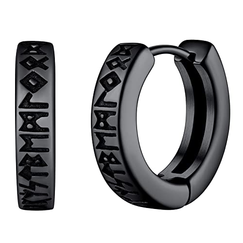 FaithHeart Schwarz Creolen Ohrstecker für Jungen Punk Gotik Viking Rune Ohrstecker Herren Ohrringe Wikinger Rune Ohrschmuck von FaithHeart