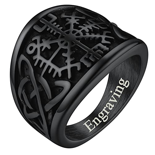 FaithHeart Schwarz Damen Herren Vegvisir Fingerring mit Gravur Vintag Kompass Fingerring Retro Skandinavischer Ring mit Keltischer Knot für Weihnachten Geburtstag von FaithHeart