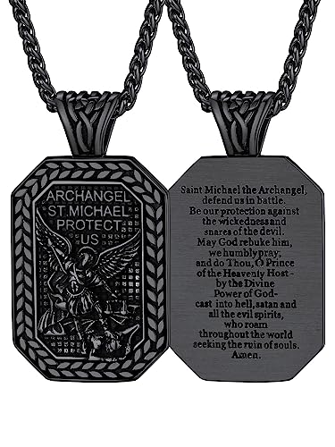 FaithHeart Schwarz Erzengel Michael für Herren Männer Schutzpatron Amulett Saint Michael Anhänger mit Ähre für Geburtstag Weihnachten von FaithHeart