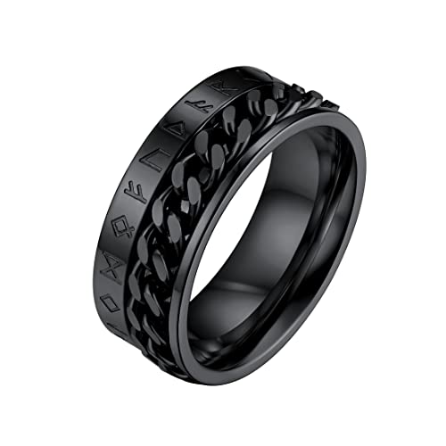 FaithHeart Schwarz Fingerring mit Rune Symbol Panzerkette Spinnerring zum drehen Hip pop Fingerring mit Geschenkebox für Valentinstag Geburtstag von FaithHeart