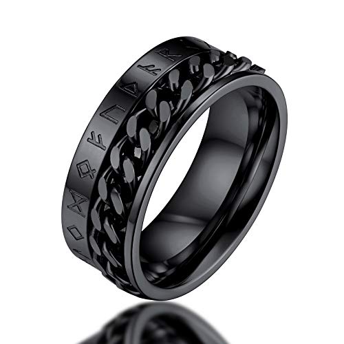 FaithHeart Schwarz Fingerring mit Rune Symbol Panzerkette Spinnerring zum drehen Hip pop Fingerring mit Geschenkebox für Valentinstag Geburtstag von FaithHeart