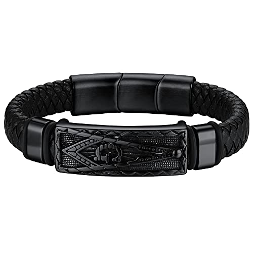 FaithHeart Schwarz Freimaurer Lederarmband Punk Freimaurer Armreif Magnet Verschluss Punk Gotik Herren Männer Armband mit Geschenkebox für Geburtstag Valentinstag von FaithHeart