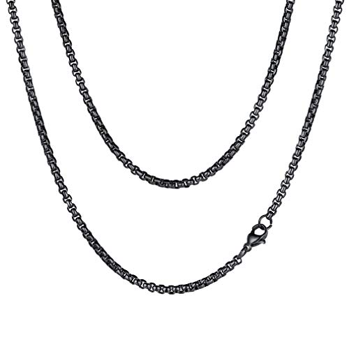 FaithHeart Schwarz Halskette für Herren Jungen, 3MM Breit 75cm Lang Venezianerkette Halskette, Punk Kette Freundschaftskette Partnerkette mit Geschenkebox für Geburtstag von FaithHeart