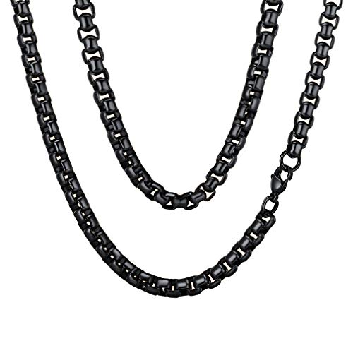 FaithHeart Schwarz Halskette für Herren Jungen, 6MM Breit 75cm Lang Venezianerkette Halskette, Punk Kette Freundschaftskette Partnerkette mit Geschenkebox für Geburtstag von FaithHeart
