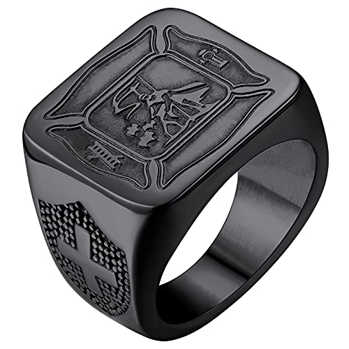 FaithHeart Schwarz Heiliger Florian Fingerring Herren Männer Talisman Florian Siegelring mit Geschenkebox für Vatertag Weihnachten Valentinstag von FaithHeart