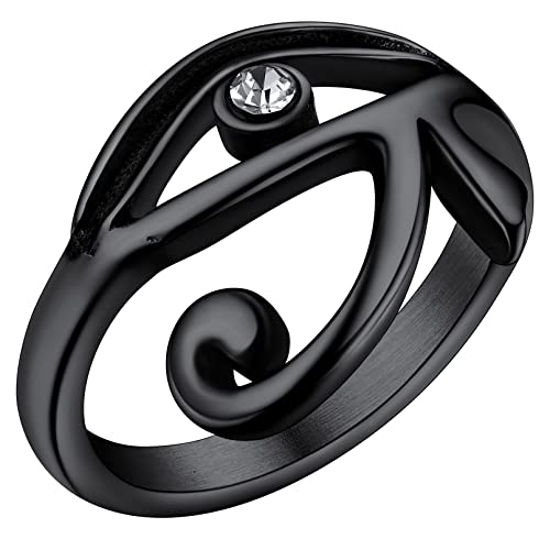 FaithHeart Schwarz Horus Auge Siegelring in Ringgröße 62 Bandring Vintage Style Retro Fingerring mit Strasssteine Partnerring Freundschaftsring Männer schmuck von FaithHeart