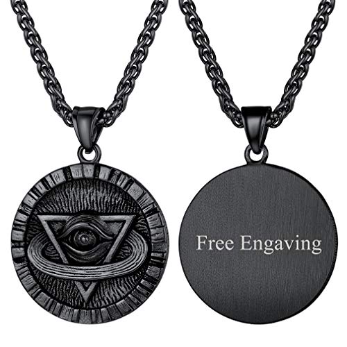 FaithHeart Schwarz Horusauge Amulett mit Gravur für Herren Jungen Ägyptischer Horusauge Anhänger für Valentinstag/Vatertag Geschenke von FaithHeart