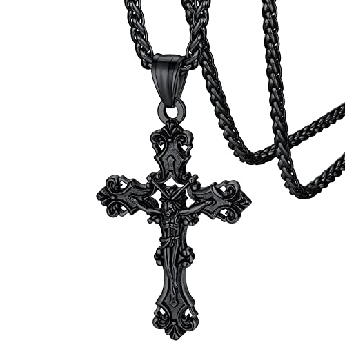 FaithHeart Schwarz Jesus Kreuz Anhänger Halskette für Herren Jungen Religiöser Jesus Schmuck Kruzifix Kette mit Geschenkebox für Geburtstag… von FaithHeart