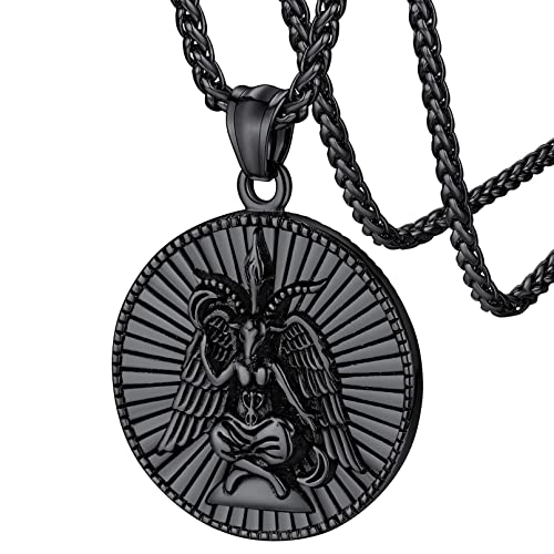 FaithHeart Schwarz Leviathan Kreuz Anhänger, Satanischer Luzifer Kette Satanic Amulett mit Geschenkebox für Ehemann Freunden von FaithHeart