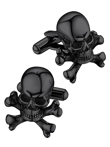 FaithHeart Schwarz Manschettenknopf für Herren, Punk Totenkopf Manschetten Knöpfer, Viking Stil Cufflinks, Manschetten-Knöpfer für Geburtstag Vatertag Valentinstag von FaithHeart