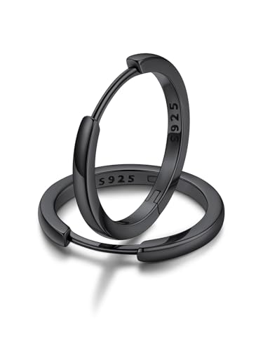 FaithHeart Schwarz Ohrstecker 16MM Huggie Creolen Silber 925 Ohrringe Damen Mädchen Knorpel Silberohrringe Herren Klappcreolen Helix Piercing Ohrpiercing für Freundin Ehefrau von FaithHeart