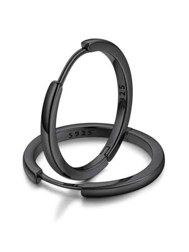 FaithHeart Schwarz Ohrstecker Creolen Huggies Silber 925 Ohrringe für Damen Mädchen Silberohrringe Herren Helix Piercing 18MM Klappcreolen Ohrpiercing Kreolen Groß Silberschmuck von FaithHeart