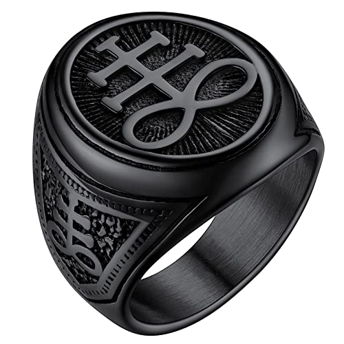 FaithHeart Schwarz Pentagramm Ring für Herren Männer Satanic Leviathan Bandring Satanic Luzifer Fingerring Punk Biker Bandring mit Geschenkebox für Paar Pärchen von FaithHeart
