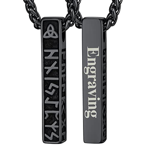 FaithHeart Schwarz Rune Anhänger Halskette für Herren Männer Nordischer Wikinger Schmuck mit Gravur für Freunden Ehemann von FaithHeart